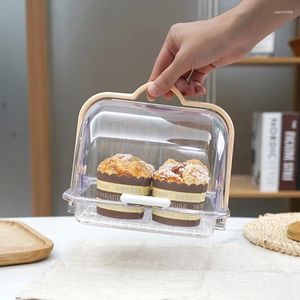Storage Bottles Multi-purpose Clear Cake Bread Pastry Box Carrier Dustproof Flip Cover Food Fruits Dessert Container With Draining Tray