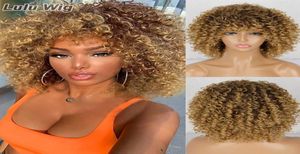 Fryzjerski s for czarne kobiety afro perwersyjne z grzywką syntetyczną naturalną, wklejającą ogniową brązową blondynką Wig8341802