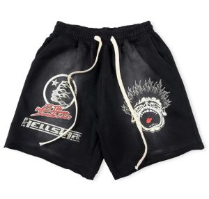 Shorts hell shorts masculinos shorts verão hellstar clássico letra de chama impressão homens mulheres calças curtas streetwear Terry Fabric calças casuais #1