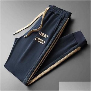 Men'S Pants High-End Mens Designer Autumn Lace-Up Pencil Casual Trousers Men Women Side Striped Jacquard Knitted Outdoor Drop Deliver Dhuew