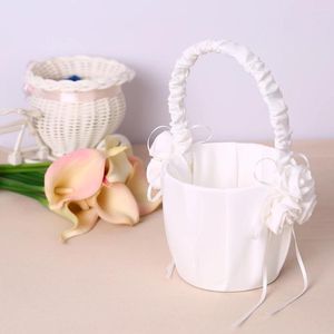 Party -Dekoration elegante Hochzeit weißer Herz Ringträger Kissen und Satin Blumenmädchen Korbzubehör Vorräte Vorräte