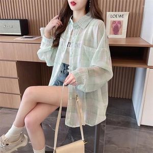 Women's Hoodies 2024 Summer Mid-Length Sun Protection Chiffon Long-Sleeved Jacket Loose And Slim Korean Style Plaid Shirt Top Trendy