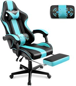 Cadeira de jogos azuis com apoio para os pés, cadeira de jogadores ergonômicos, cadeiras de jogos de computadores de escritório, cadeira de jogo de corrida e-esportes