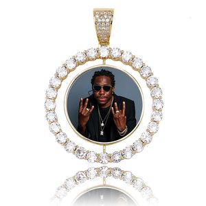 TOPGRILLZ Custom Made Po Rotating Double-sided Medallions Pendant Necklace With 4mm Tennis Chain Zircon Mens Hip Hop Jewelry 240329