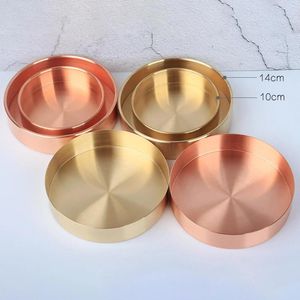 Bowls 1pc 10/14cm Brass Nordic Retro Round Metal Tray Storage Rack Diaplay Mold Household Tool Candy Plate Fruit Basket Kitchen