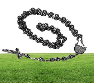 Men039S Women039S rostfritt stål hänge halsband Kristus Jesus Crucifix Rosary Beads Ball Chain301o4282915