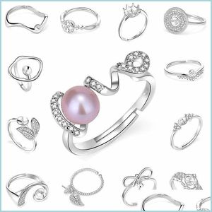 Smyckesinställningar 20 Styles Pearl Rings Accessories S925 Sterling Sliver för kvinnor Justerbar storlek Ring Julklapp Hela Dhgarden DH4J6