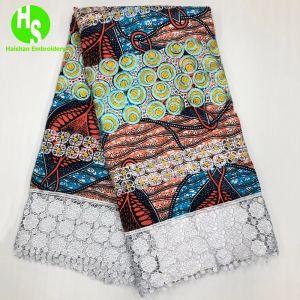 最新の5ヤードアンカラワックスレースファブリック2023ハイトクアリーアフリカンワックス刺繍生地女性パーティードレス素材
