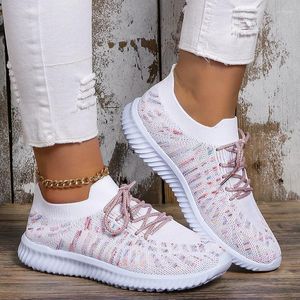 Casual Shoes Fashion Colorful Knitting Sneakers for Women 2024 Autumn Par Lace Up Non Slip Flats Sports Woman Plus Size 35-43