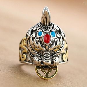 Klusterringar kinesiska feng shui pixiu justerbar ring thai silver koppar mynt öppen finger för kvinnor män amulet rikedom lycklig smycken gåva