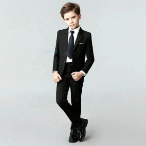 Pantaloni primaverile autunno bambino formale blu scuro set di abiti da ragazzo britannico per il pianoforte festa di nozze costume per bambini blazer blazer pantaloni set di pantaloni