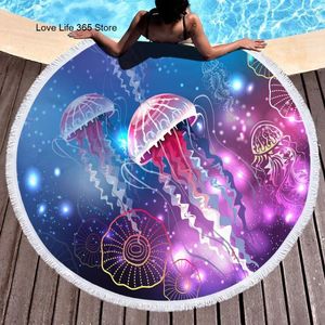 Handtuchquallen 3D Runde Strandtücher Sommer Geometrisch dicke Bad Mikrofaser Stoff 150 cm Größe Schwimmreisen Sport Erwachsener Kinder