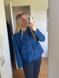 Kvinnor denim båge spetsar upp skjorta kjol uppsättningar lös tändskrage lång ärm tröjor kvinnlig kostym 2024 sping office lady streetwear 240401