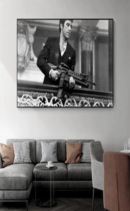 Padre -filme Tony Montana Black and White Portrait Canvas Posters e impressões de impressão de arte de parede para decoração de casa8070796