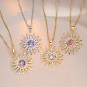 Pendant Necklaces Stainless Steel Gold Color Zircon Sunflower Necklace For Women Girls Lovely Jewelry Accessories Gifts Lover