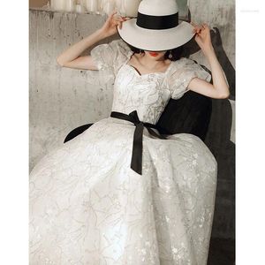 Party Dresses Sweet Memory Long White Evening Lady Birthday Gown Princess Robe Short Puff Sleeve A-Line Elegant Women Prom Dress