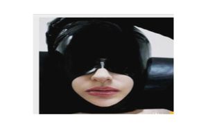 Bliskie oczy Nowe lateksowe maska ​​fetysz unisex standardowe kaptura z ustami i podbródkiem otwartym tyłem