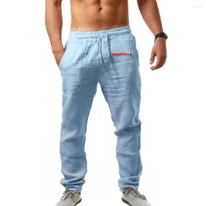 Men's Pants 2024 Abarth Spring And Autumn Casual Breathable Solid Color Printed Cotton Linen Comfortable Pan