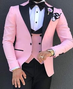 Pink Wedding Men Suit Slim Fit Notched Lape Blazer Formal Prom Suit with Black Pants 3 pieces Custom Made Groomsmen SuitsJacketV3959290