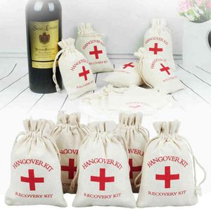 5015 Hangover Kit bags wedding Wedding Favor Holder Bag Red Cross Cotton Linen Gift Bags Recovery Event Party Supplier H22042925453546779