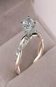 Sparkling Womens 925 Sterling Silver Ring Dois tons 18k Rose Rose Gold Sapphire Princess Banda de casamento Party Bankernary 96188871