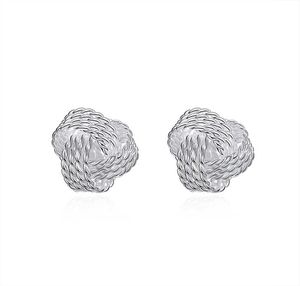 Charme 925 Sterling Silver Plated Love Knot Brincos para mulheres Mulheres de 12 mm de diâmetro Alto Polish4651803