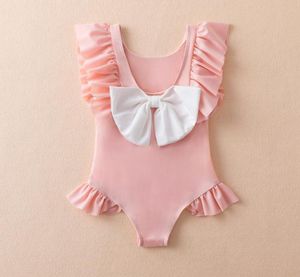 Różowy Bowknot Summer Fashion Girls Szyborki Baby One Piece Swimsuit Kids Ubranie Plaid Ubrania 80120CM4552140