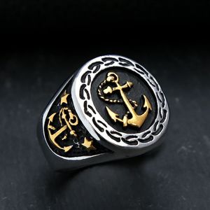 Mode 14K Gold Anchor Ring Vintage Punk Biker Rings for Men unika amulet smycken gåvor