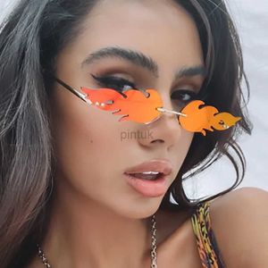 Sunglasses Luxury Fashion Fire Flame Sunglasses Women Rimless Wave Sun Glasses Metal Shades For Vintage Women Mirror Eyewear UV400 240412