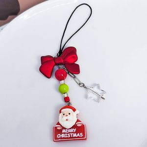 Santa Claus Mobiltelefon Charm Strap Chain Lanyard Söt röd båge klar akrylstjärna pärlsmycken Kvinnor julklappar nyckelring