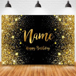 Shaves Nome personalizado Gold Glitter Birthday Party Banner Backgrounds Baby Charf Child Nome da criança