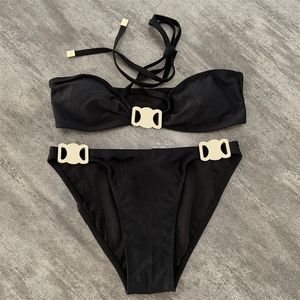 Kvinnors badkläder chyxsb sommar 2024 V-hals split stickad solskyddsmedel baddräkt damer två-stycken set retro sexig backless