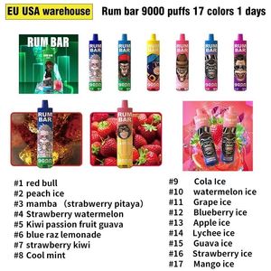 Orijinal Vape Rum Bar 9000 Puflar% 5 Avrupa Depodan Gönder 600 MAH 18ml 17 Renk Tek Kullanılabilir Önceden Doldurulmuş Cihaz Tek Kullanımlık Vapes Tek Kullanımlık Puf Randm Tornado