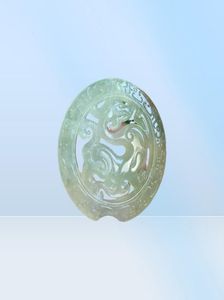 China Xiu Jade Stone Carved Fu foo Dog Lion Amulets longevity Luck Jade pendant5057830