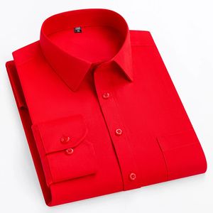 Erkekler için çift collor tam gömlekleri artı boyutu ince fit resmi düz gömlek üzerinde ofis kıyafetleri katı uzun kollu iş üstleri 240412