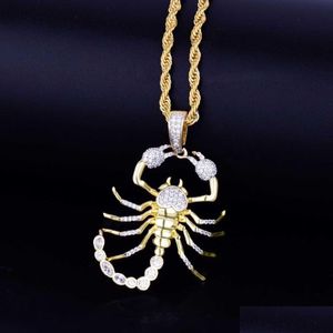 Pendant Necklaces Animal Scorpion Hip Hop Necklace Gold Color Bling Cubic Zircon Mens Women Jewelry 230621 Drop Delivery Dhunp