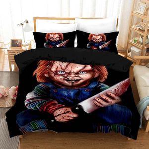 Bedding sets de camas de terror filme filho do personagem de jogo chucky conjunto king size boneco boneca cover de edreca de bedes de cama de casal de cama de casal de cama