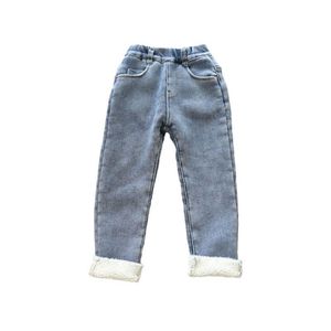2-13 år småbarn baby vinter jeans barn tjock sammet varma denim byxor för flickor smala leggings barn blå fleece byxor