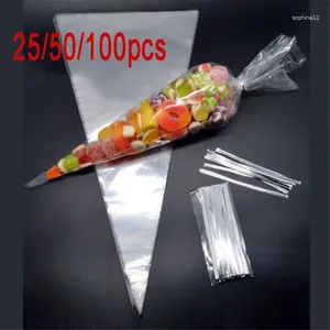 Gift Wrap 25/50/100pcs Christmas Flowers Wedding Party Popcorn Halloween Candy Transparent Cellophane Packaging Bag