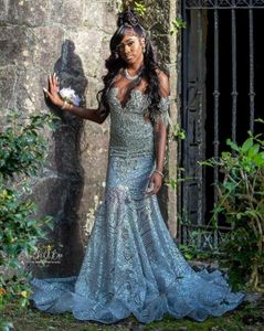 Silver Diamond Long Blowly Ceremonia Ceremonii Sukienki dla czarnej dziewczyny 2024 Luksusowa sukienka wieczorowa Gillter Vestido de Gala