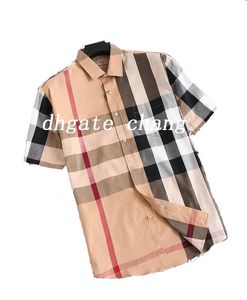 드레스 셔츠 고품질 디자이너 남성 캐주얼 셔츠 Burbereys Mens Camisas Hombre 패션 기하학적 수표 인쇄 짧은 옷깃 비즈니스 다목적 S-4XL 890194006