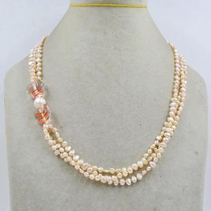 Choker Very Rare. 4MM Natural Pink Baroque Pearl Necklace 53CM