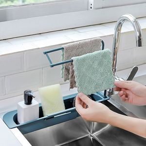 Kitchen Sink Shelf Organizer Telescopic Sink Rack Soap Svamp Drain Helda Badrum Förvaringskorg Bag Krigare Holder Justerbar Y11235O