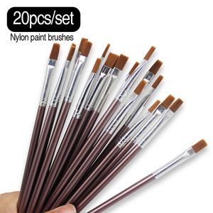 20 pezzi pennelli piatti per il ritocco per i pennelli di artigianato in classe per pittura acrilica di pittura in tela ad acquerello