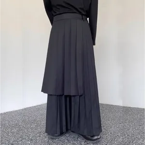 Herrenhosen abnehmbarer Rock Falten Männer Japan Streetwear Dunkelschwarzer Mode losen kausaler Vintage Weitbein Röcke Frauenhosen Hosen