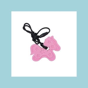 Colares pendentes Pony FETETH SILE Colar de dentição bebê Chew Toy Food Grade Sil Horse Horse Charm Sensory Chewelry com Cord Dr Dhgarden Dhsfv