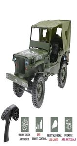 C606 CARRO RC 2 4G 1 10 Jedi Controle proporcional Caminhão militar de rastreamento 4WD Carro RC Offroad com Canopy LED Green claro 2201202255558745