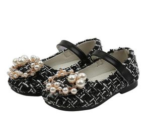 Tweed de sapatos de garotas de crianças inteiras, figurina de sapatos de princesa tweed baby janes janes shoes bead crianças não -lip primavera a2412096