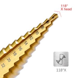 Straight Groove Step Drill Bit HSS Titanschicht Holz Metalllochschneider Kernbohrwerkzeuge Set 4 Modelle 3-12 4-12 4-20 4-32