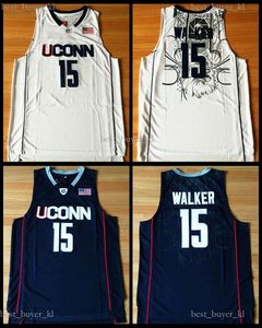 Kemba Walker Jersey #15 Uconn Huskies сшил горячий баскетбол Джерси S-xxl Navy Blue White Free Dropping 764